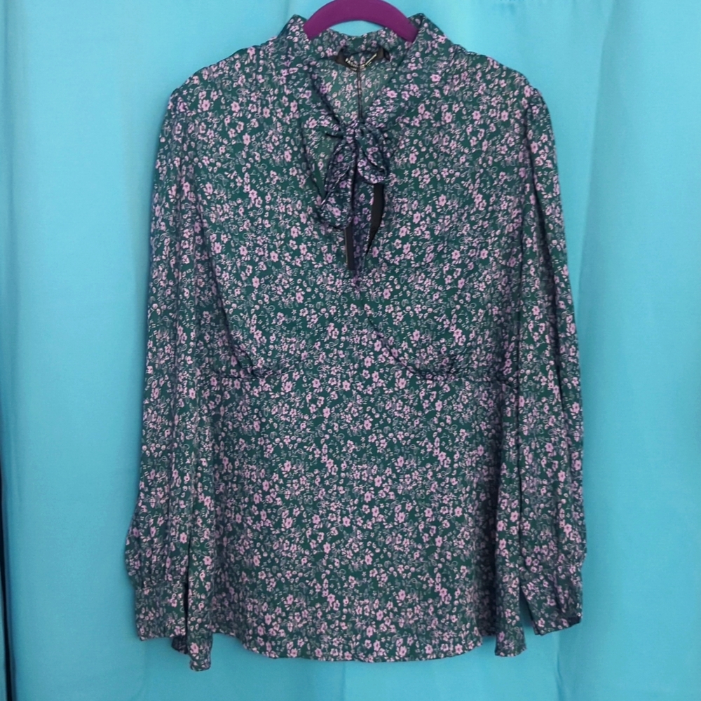Fashion Union Plus Floral Tie Neck Blouse